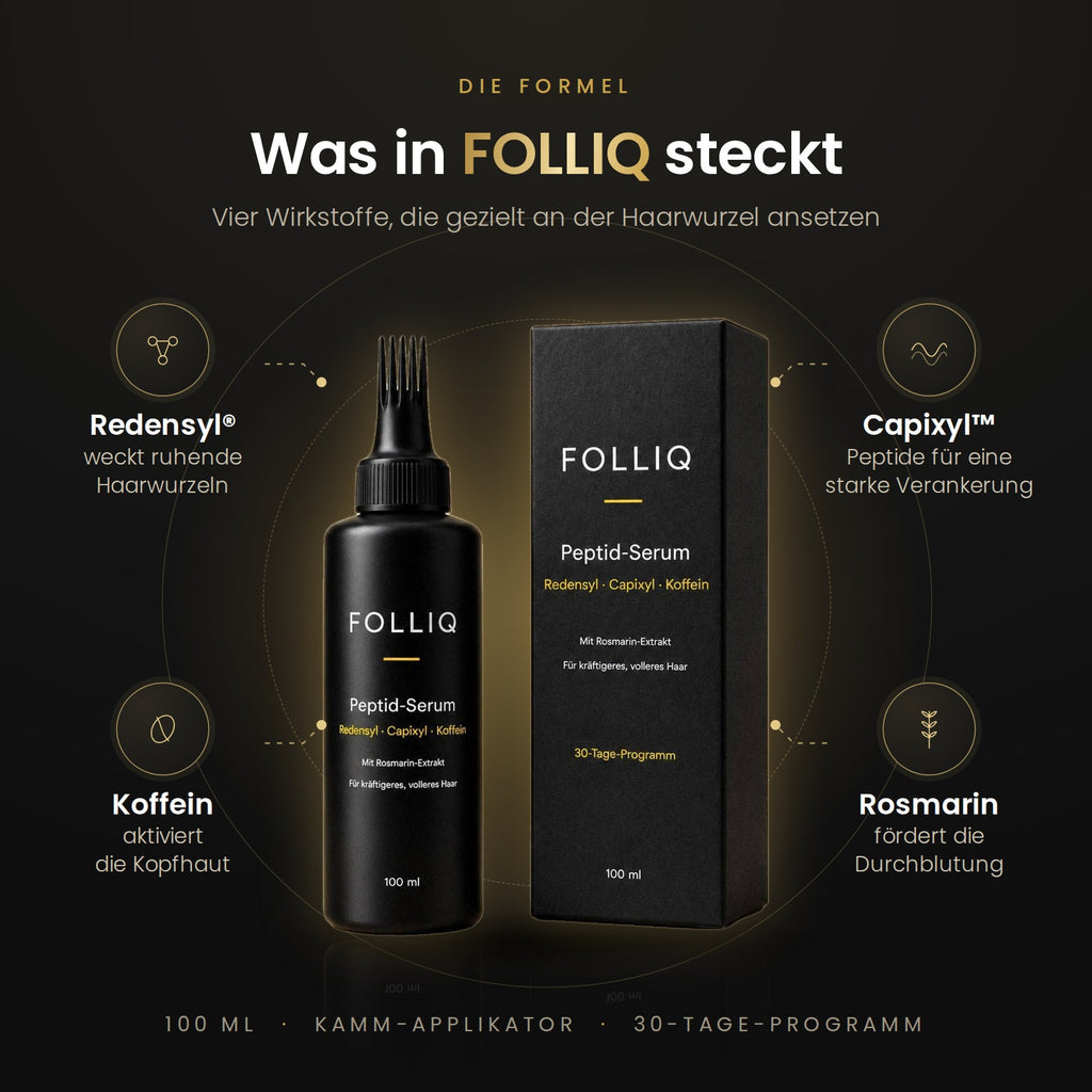 FOLLIQ Wirkstoffe: Redensyl, Capixyl, Koffein, Rosmarin